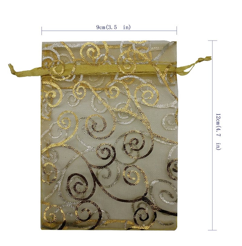 Ankirol 100pcs Sheer Organza Favor Bags For Wedding Baby Shower Rattan Print Gift Bags Samples Display Drawstring Pouches (3.5x4.5 inch, gold) - Image 2